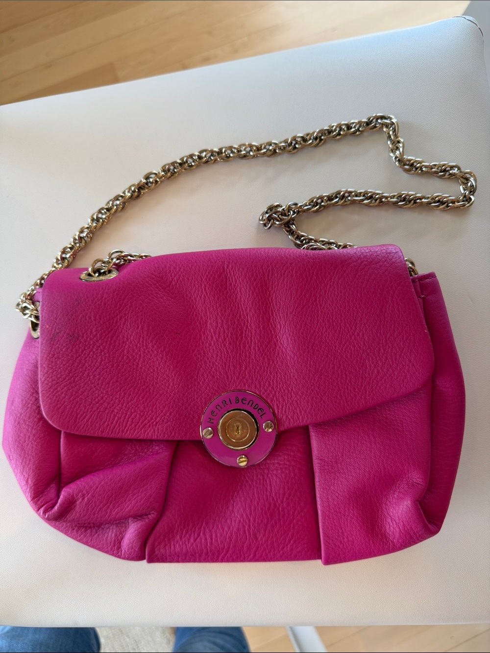 henri bendel Hot Pink Leather Chain-Shoulder Crossbody